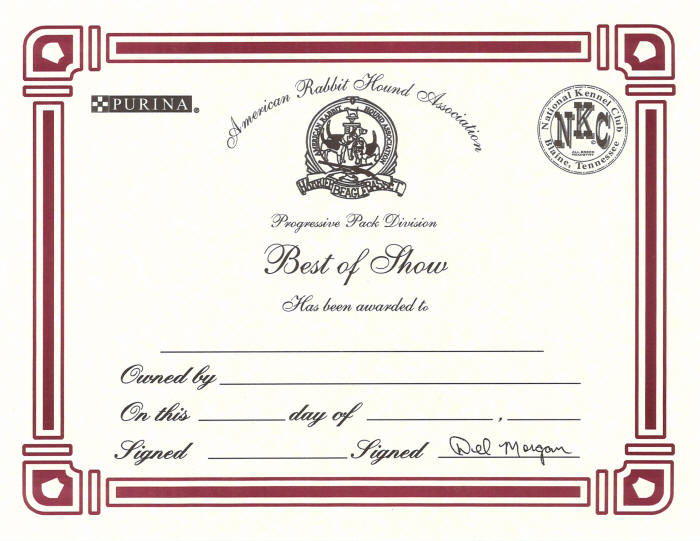 ARHA Bench Show Certificate